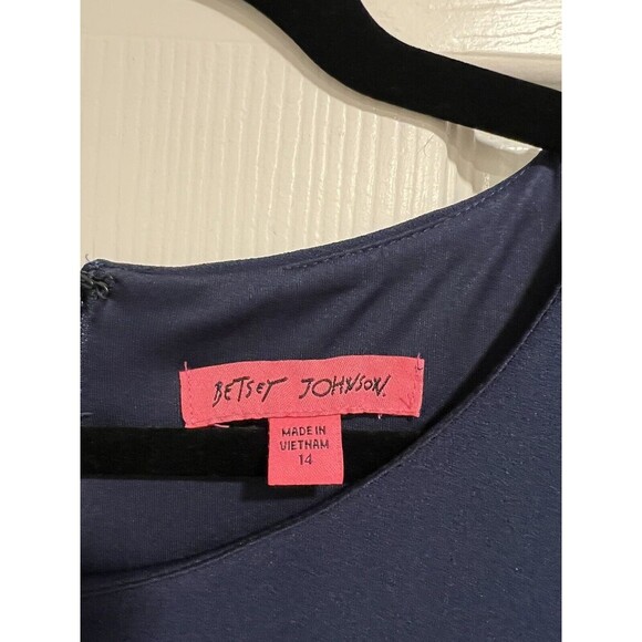 Betsey Johnson Classic Ruffle Hem Puff Sleeve Sheath Dress Navy Blue Size 14 - Picture 6 of 6